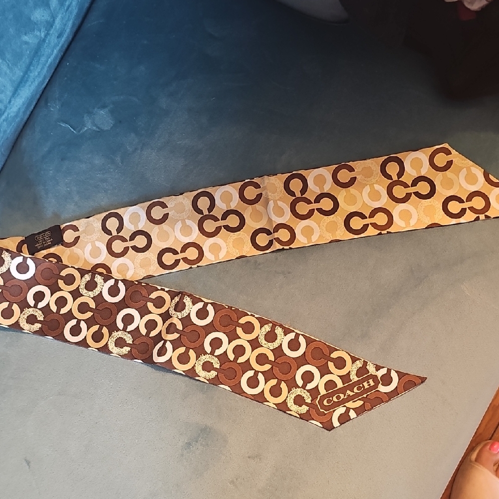 Coach Signature Monogram Silk Skinny Scarf / Twilly - Picture 4 of 7
